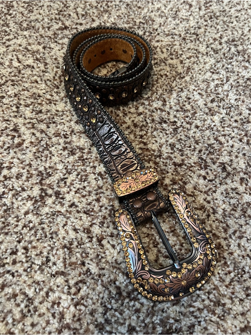 Women’s Embellished Brown Leather Western-Style Belt